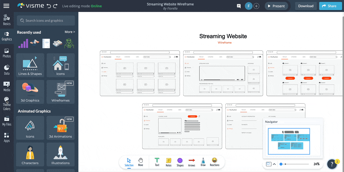 Lo-fi wireframe example — blog article page layout with hero image, body text and sidebar